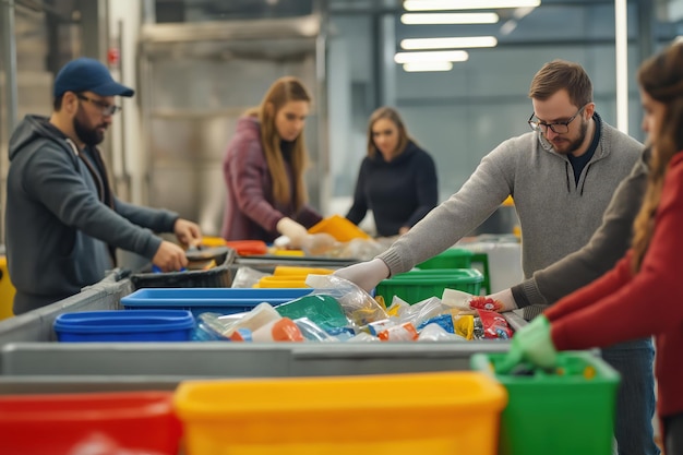 Recycling process in the USA showing waste sorting and recycling system